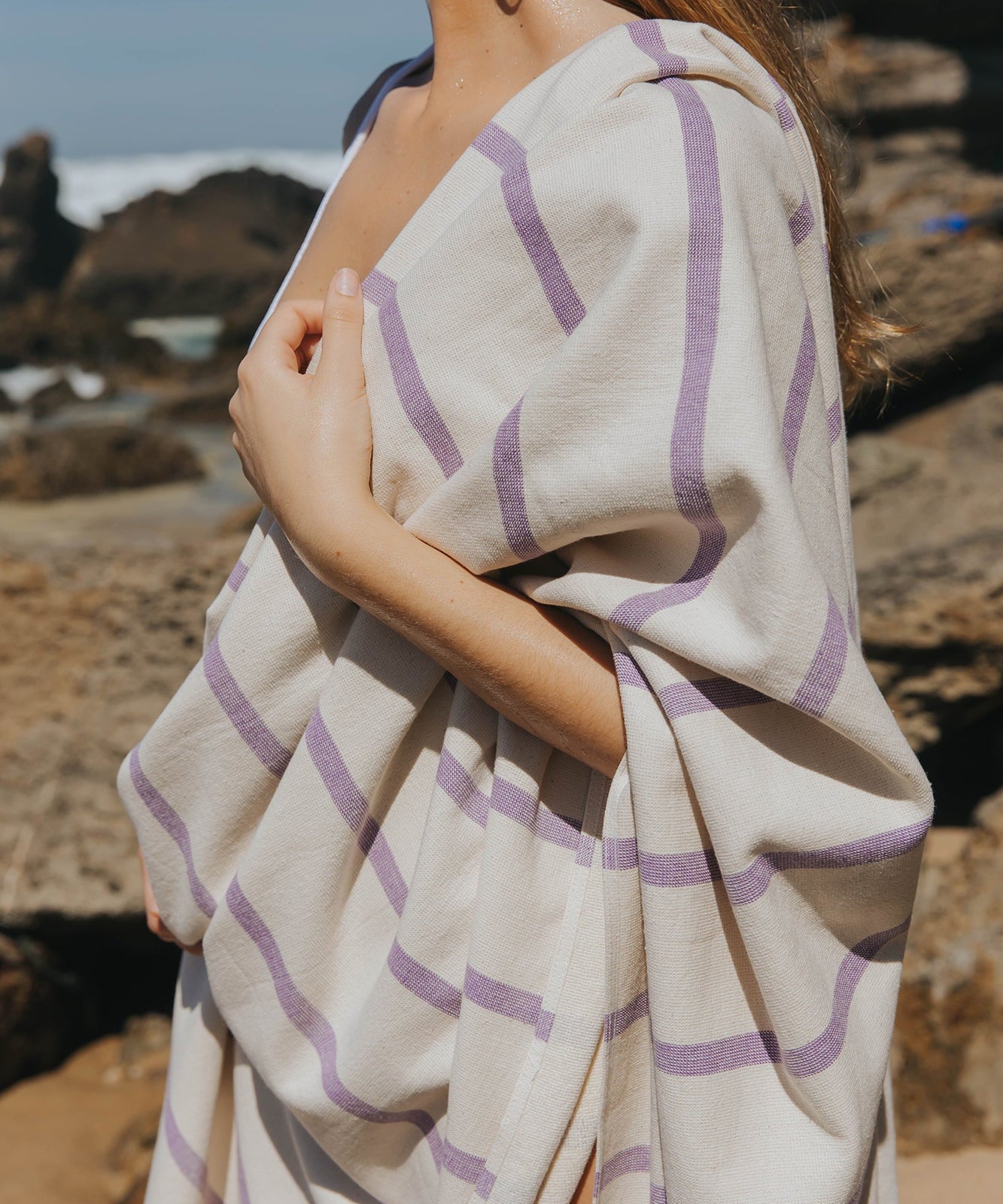 Lavender horizontal stripes beach towel - Torres Novas